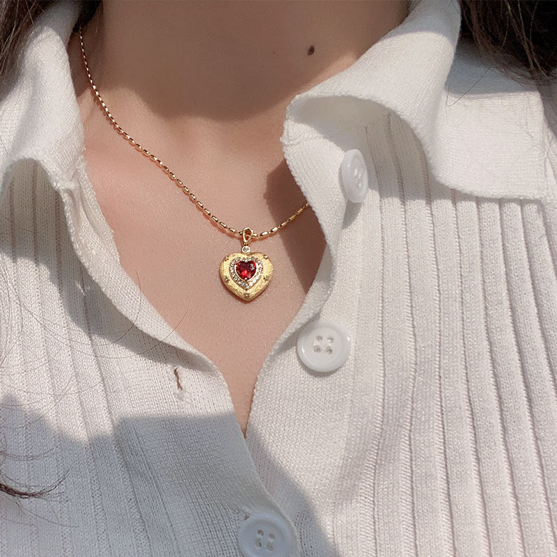 Königliche rote Herz-Halskette (massives Silber)