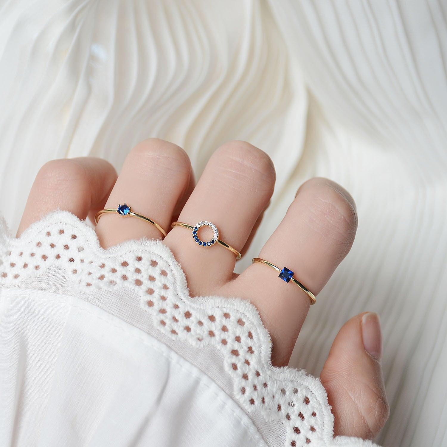 Saphirring (3 Stile) (massives Silber)