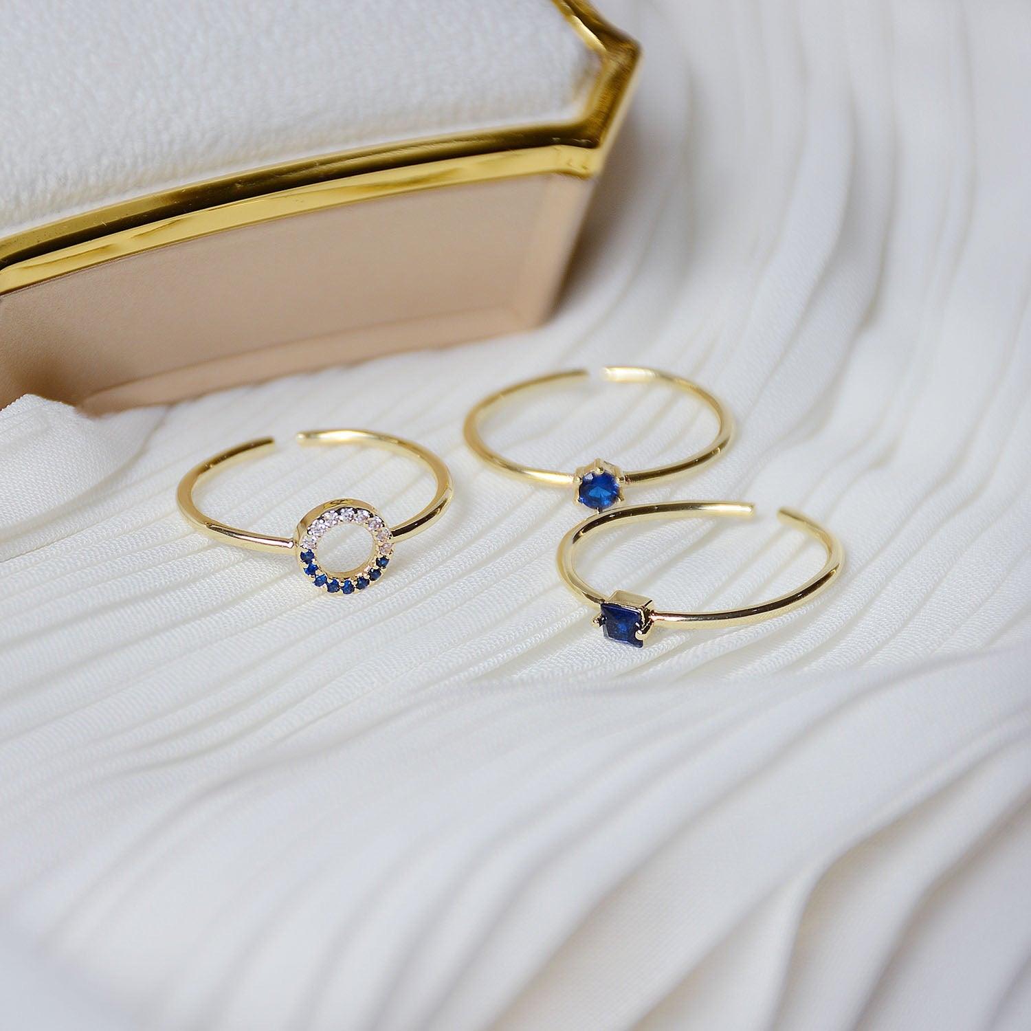 Saphirring (3 Stile) (massives Silber)