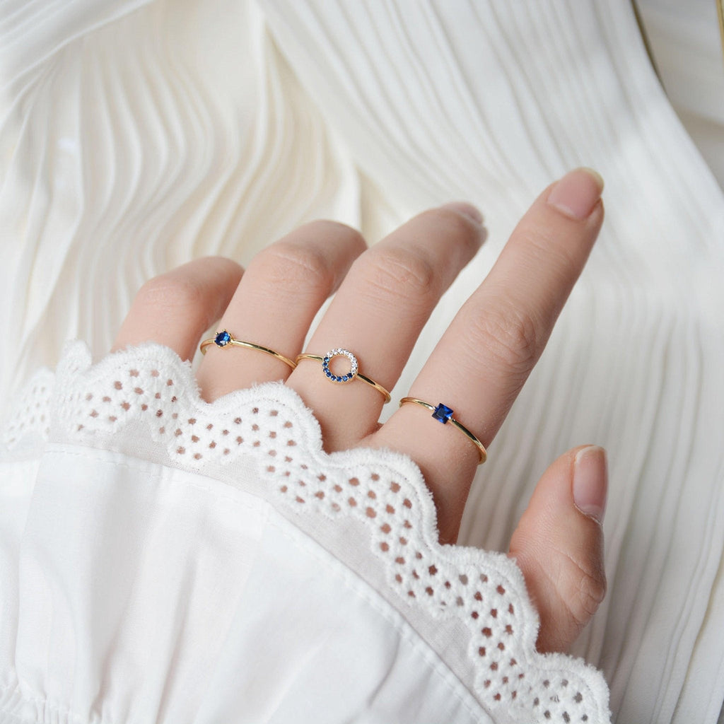 Saphirring (3 Stile) (massives Silber)