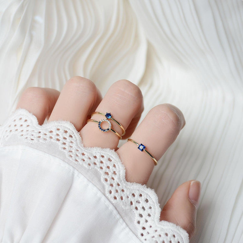 Saphirring (3 Stile) (massives Silber)