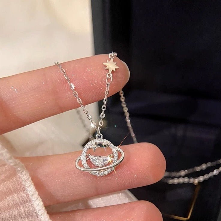 Saturn-Halskette (massives Silber)