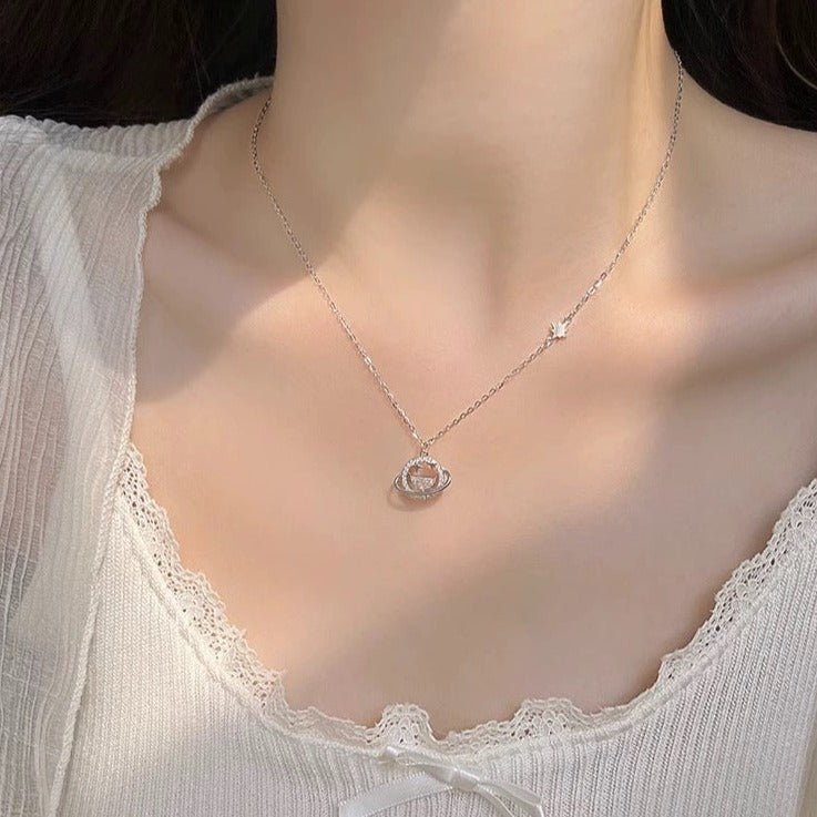 Saturn-Halskette (massives Silber)