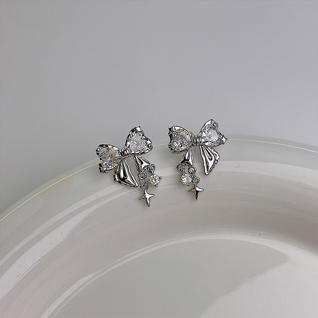 Silberne Schleifenohrringe (Rosa/Klar) - Caroline