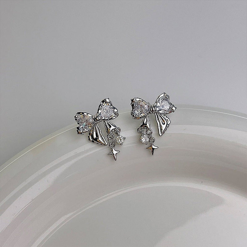 Silberne Schleifenohrringe (Rosa/Klar) - Caroline