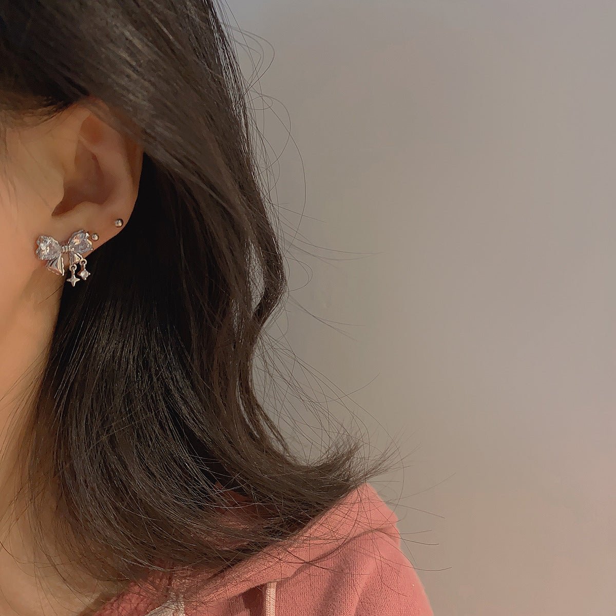 Silberne Schleifenohrringe (Rosa/Klar) - Caroline