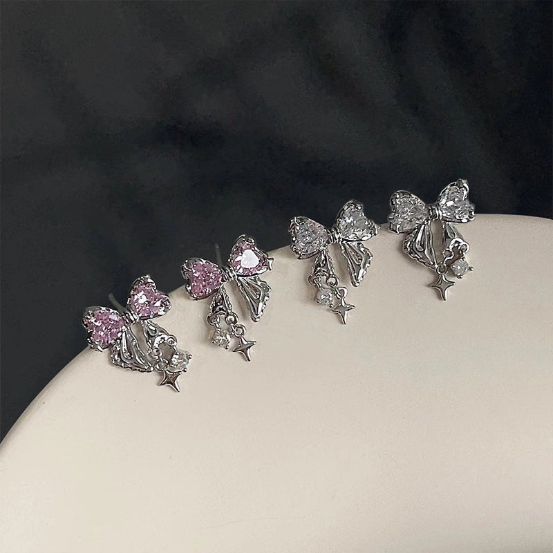 Silberne Schleifenohrringe (Rosa/Klar) - Caroline