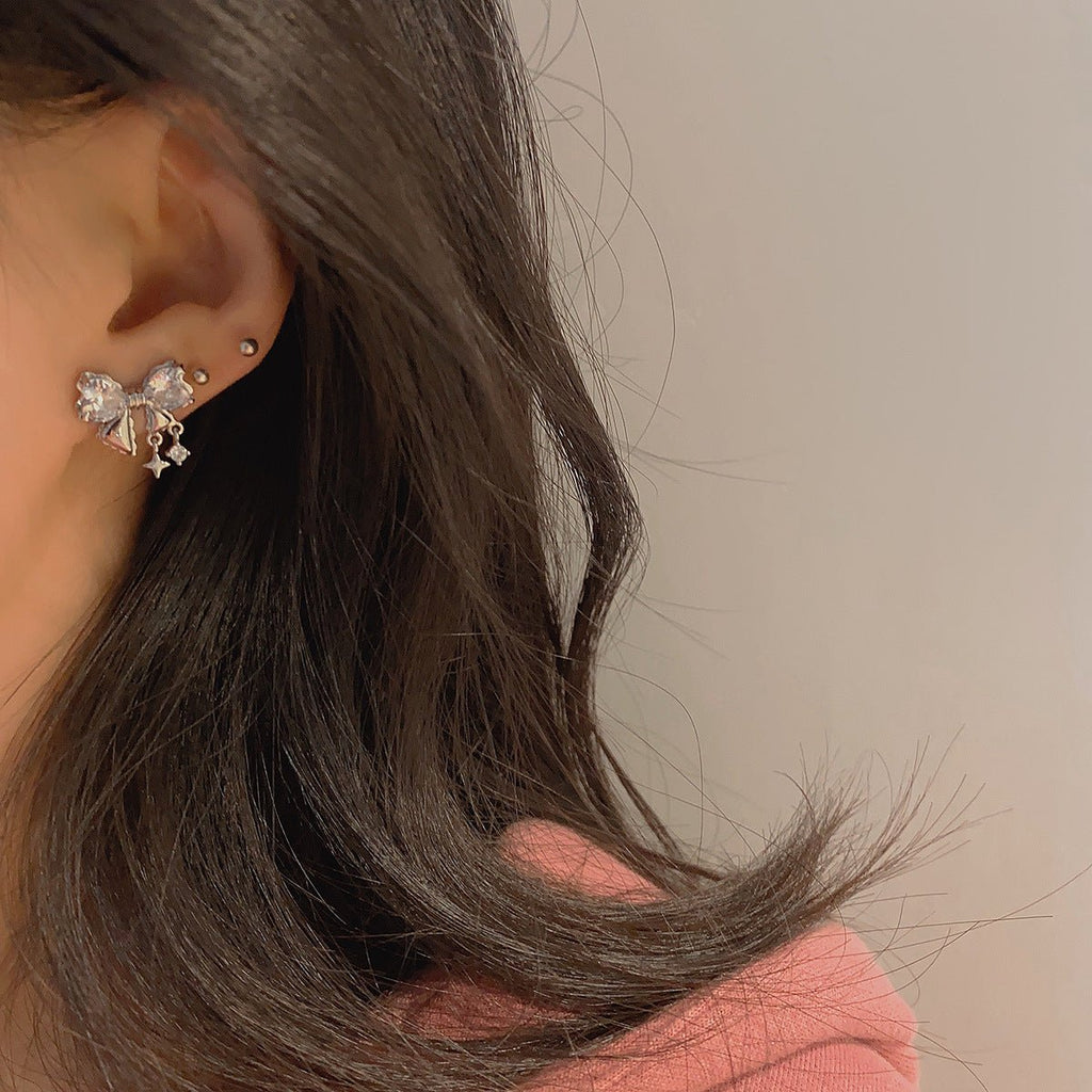 Silberne Schleifenohrringe (Rosa/Klar) - Caroline