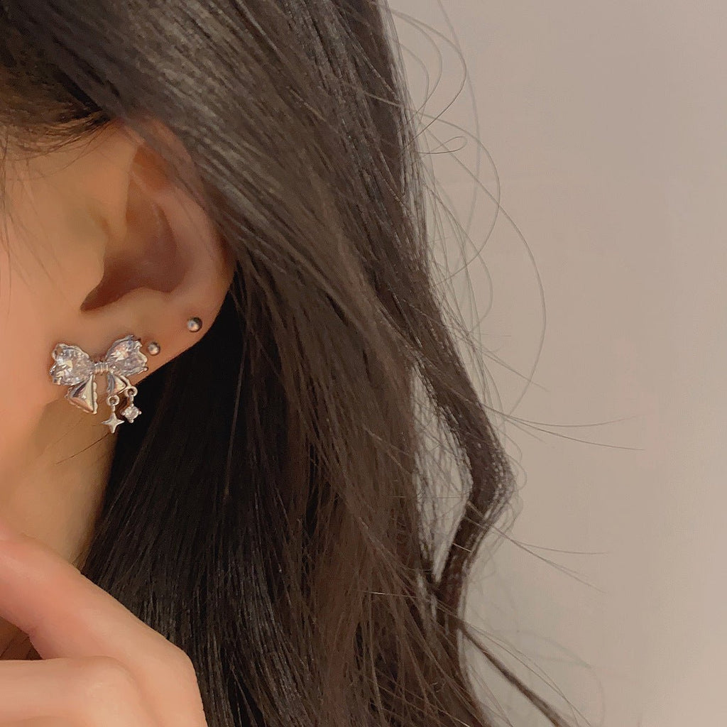 Silberne Schleifenohrringe (Rosa/Klar) - Caroline