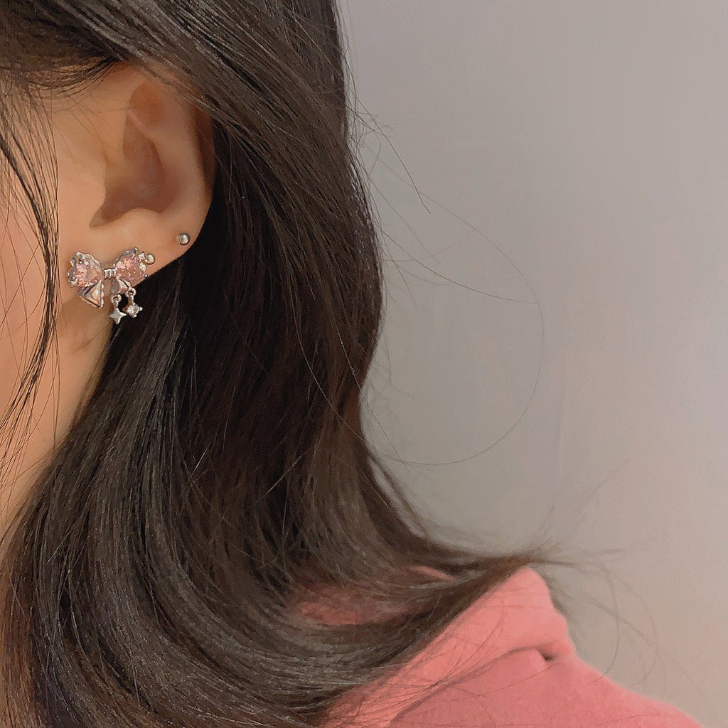 Silberne Schleifenohrringe (Rosa/Klar) - Caroline