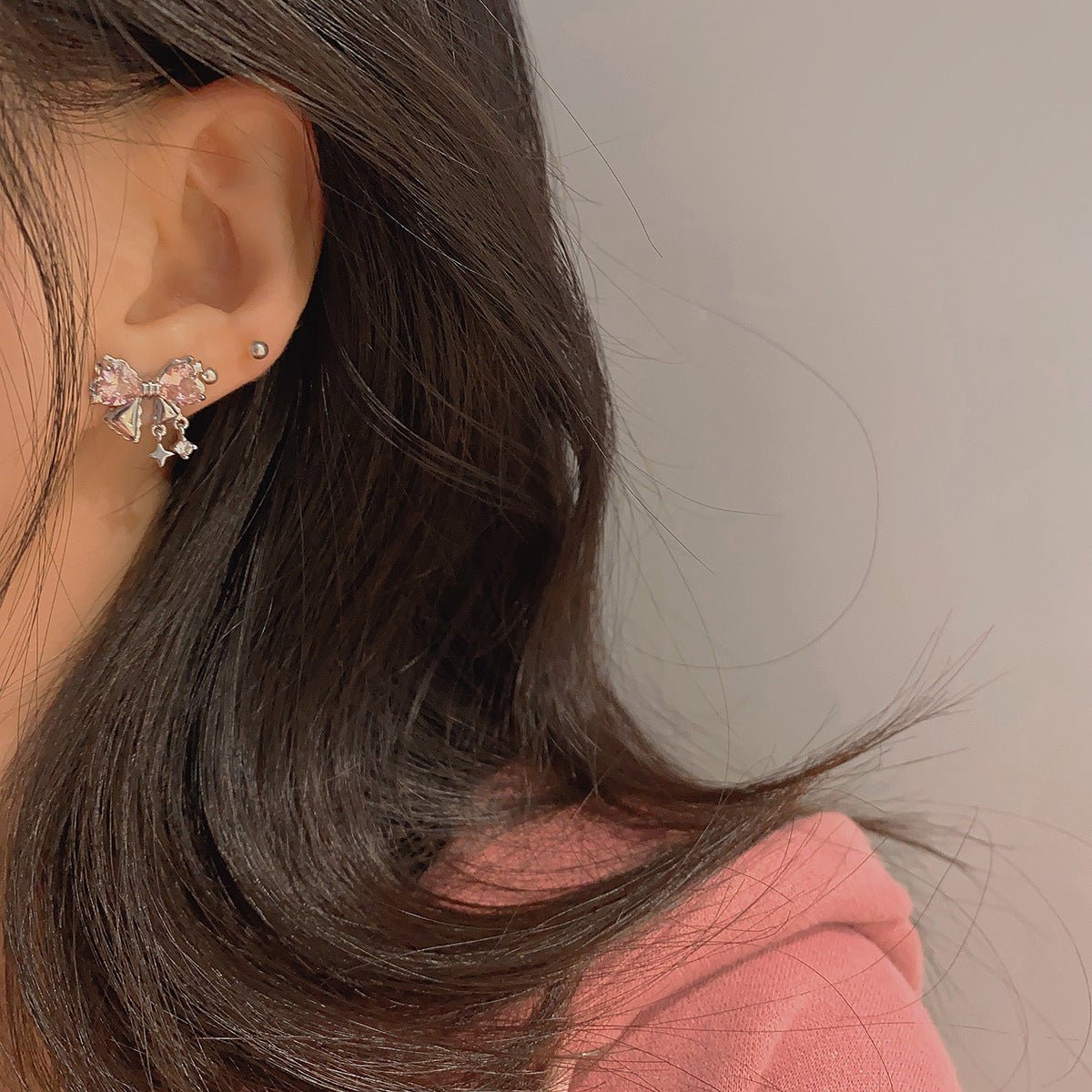 Silberne Schleifenohrringe (Rosa/Klar) - Caroline