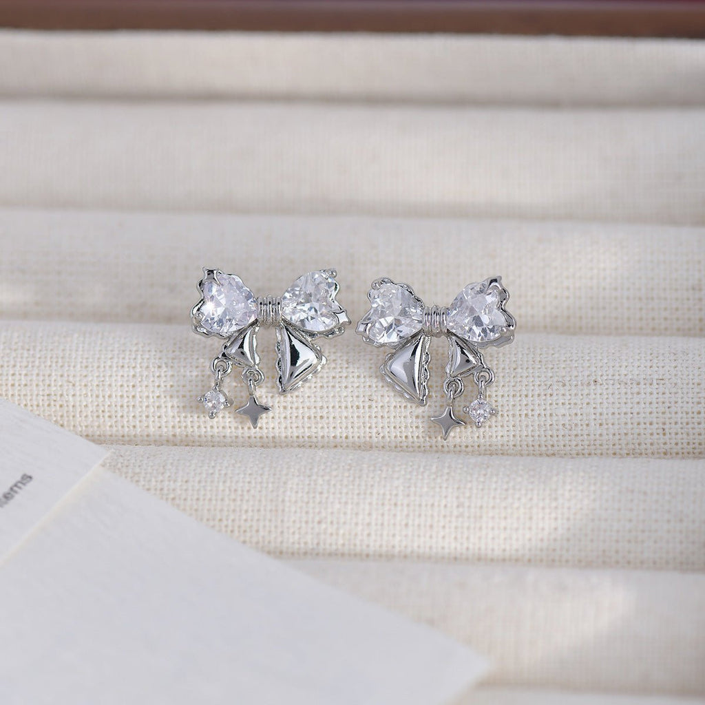 Silberne Schleifenohrringe (Rosa/Klar) - Caroline