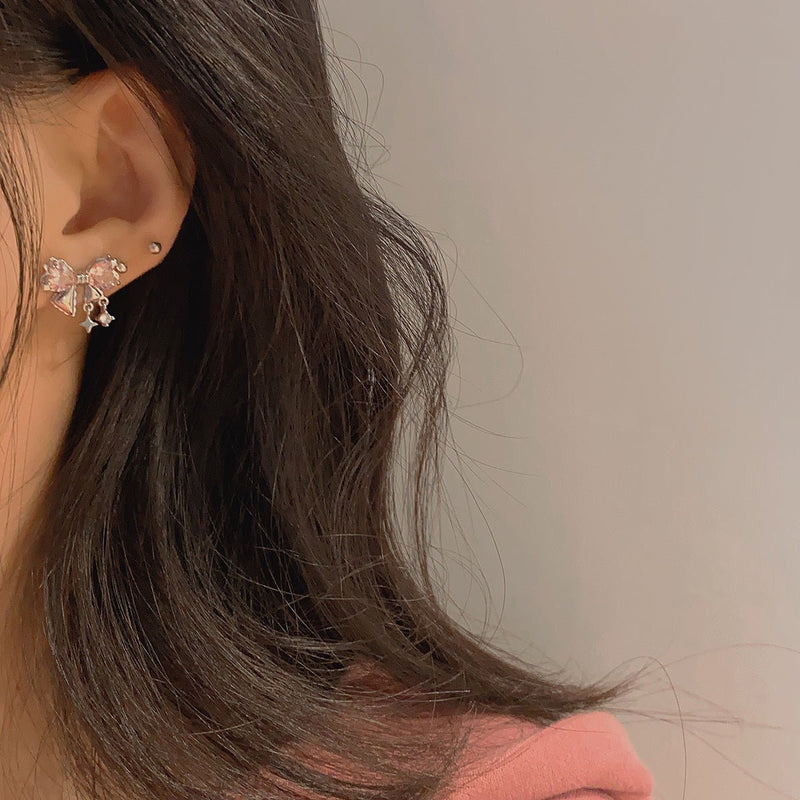 Silberne Schleifenohrringe (Rosa/Klar) - Caroline