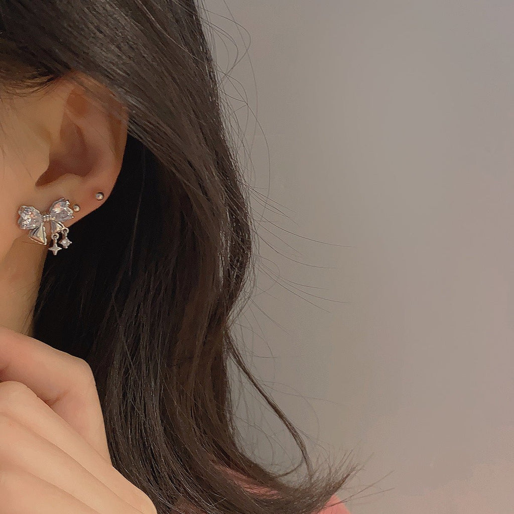 Silberne Schleifenohrringe (Rosa/Klar) - Caroline