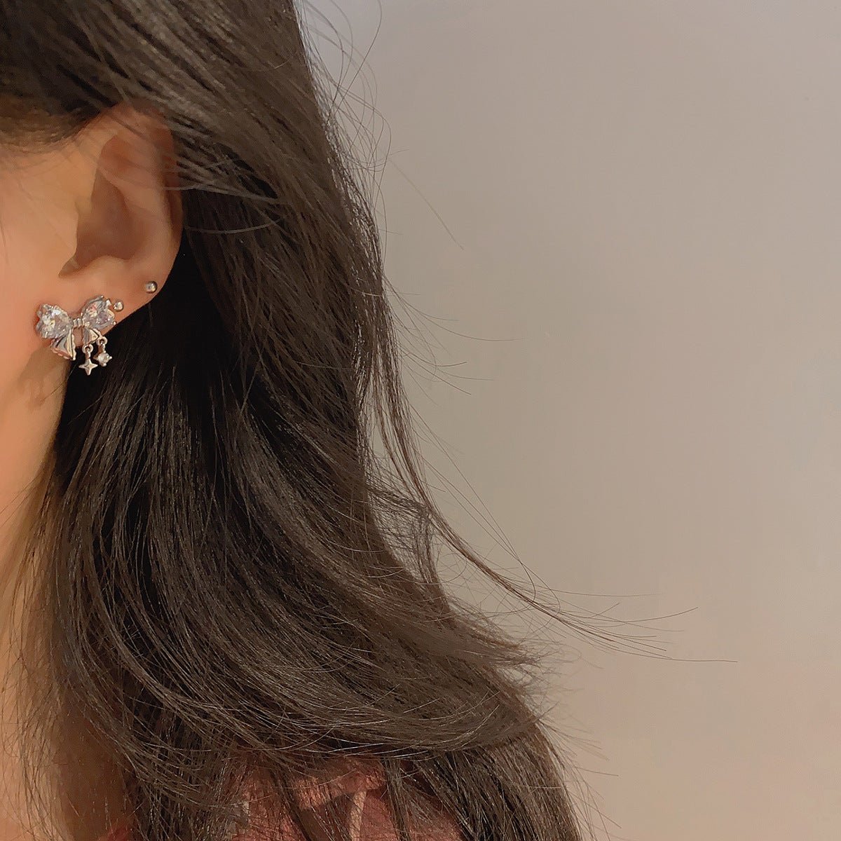 Silberne Schleifenohrringe (Rosa/Klar) - Caroline