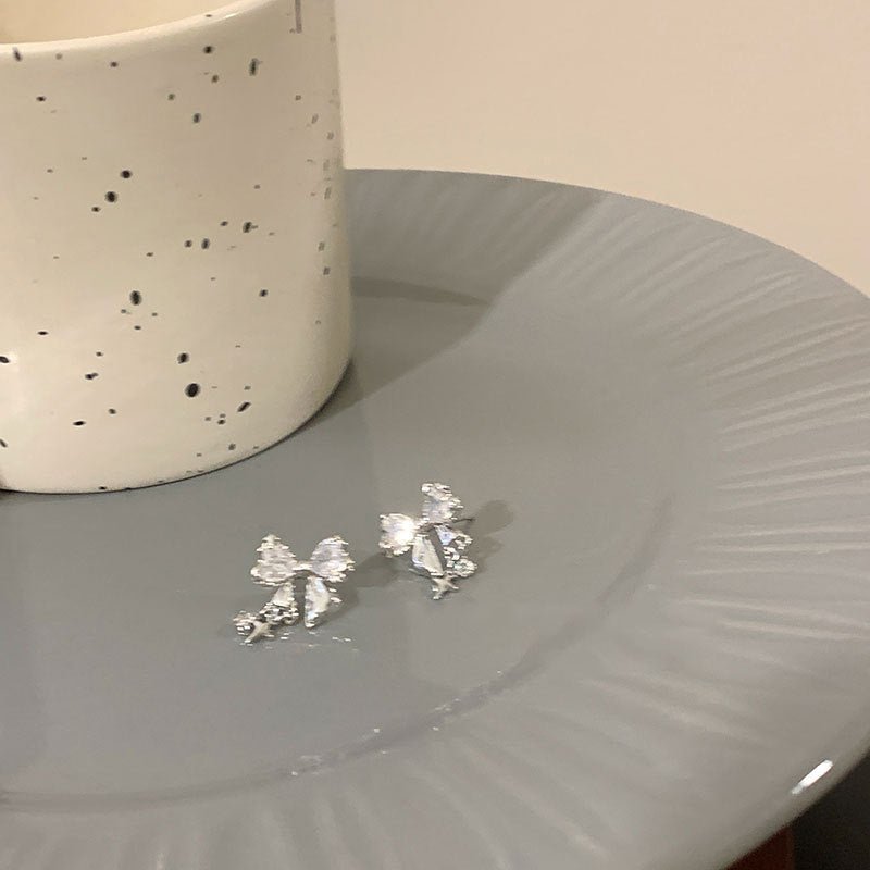 Silberne Schleifenohrringe (Rosa/Klar) - Caroline