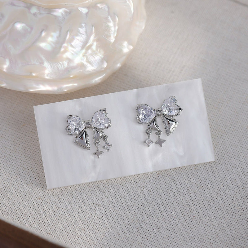 Silberne Schleifenohrringe (Rosa/Klar) - Caroline