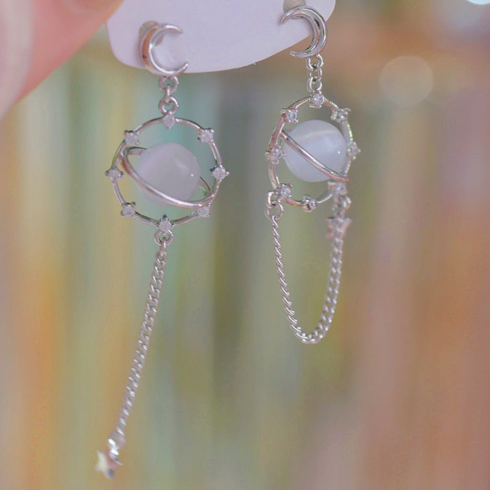 Silberne Saturn-Tropfen-Ohrringe