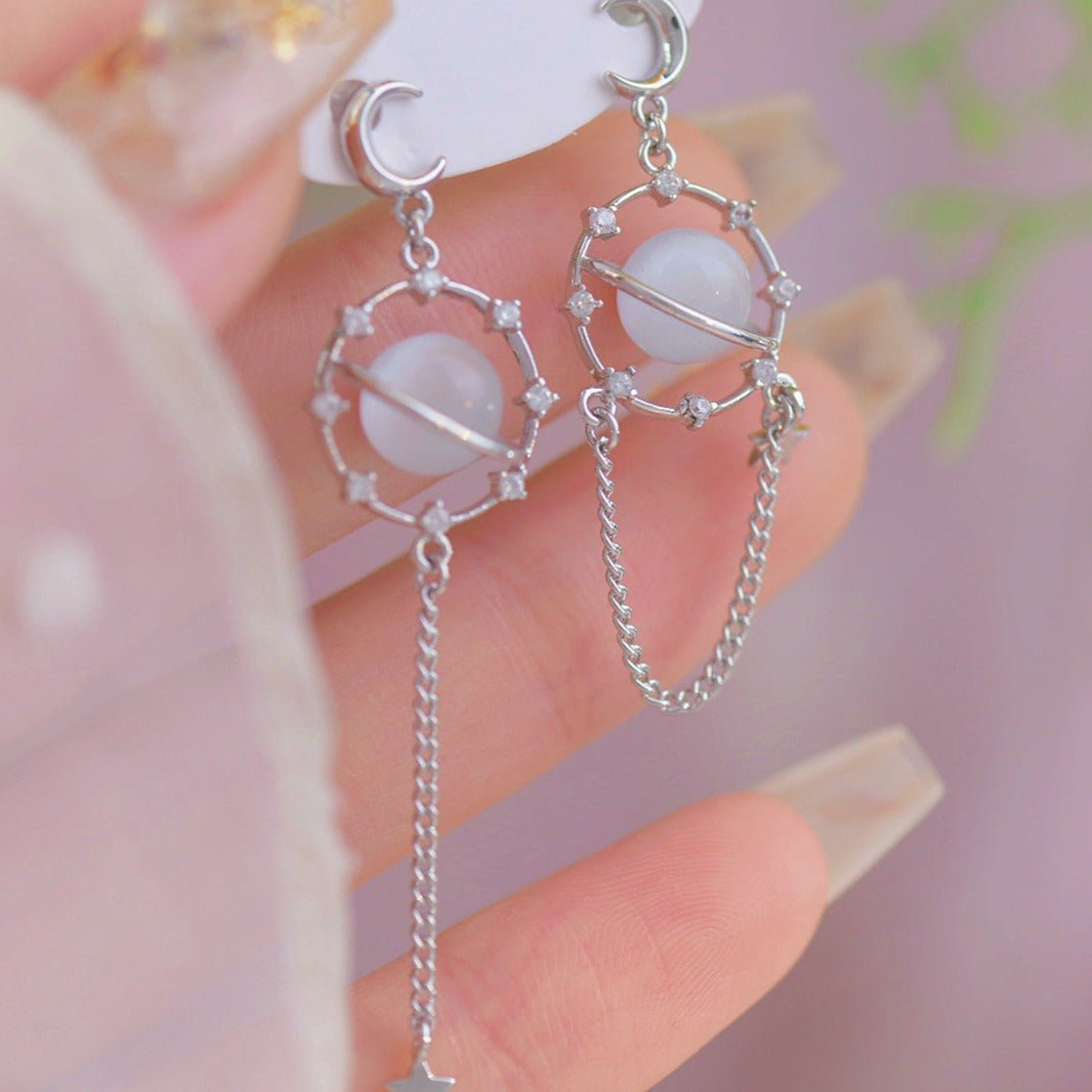 Silberne Saturn-Tropfen-Ohrringe