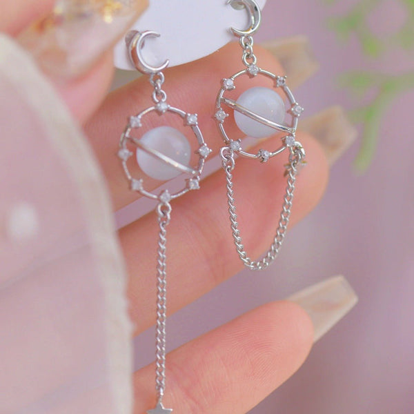 Silberne Saturn-Tropfen-Ohrringe