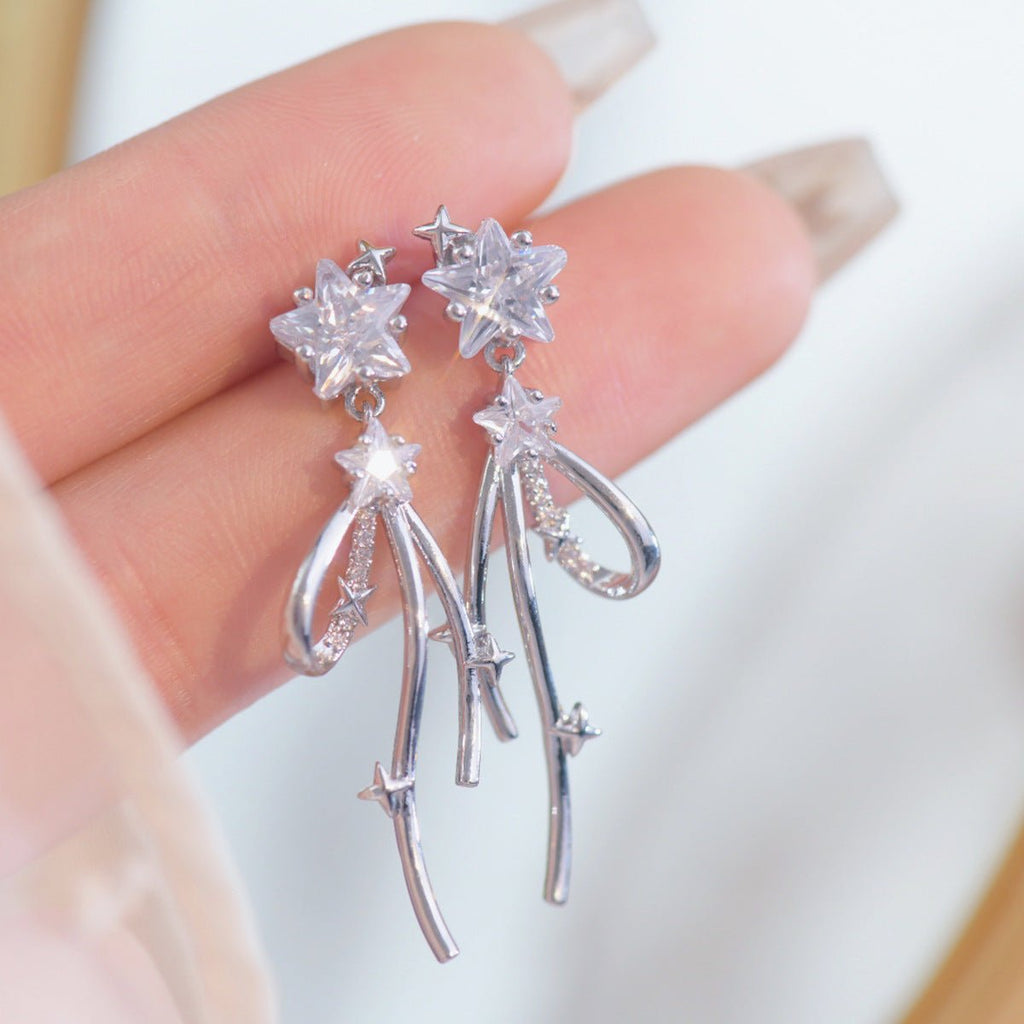 Silberne Stern-Tropfen-Ohrringe