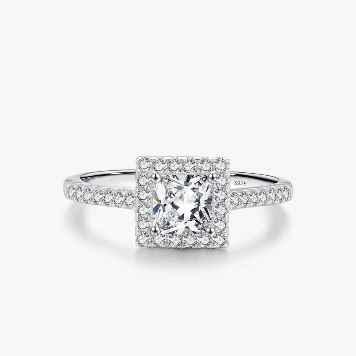 Quadratischer Halo Sparkle Solitärring