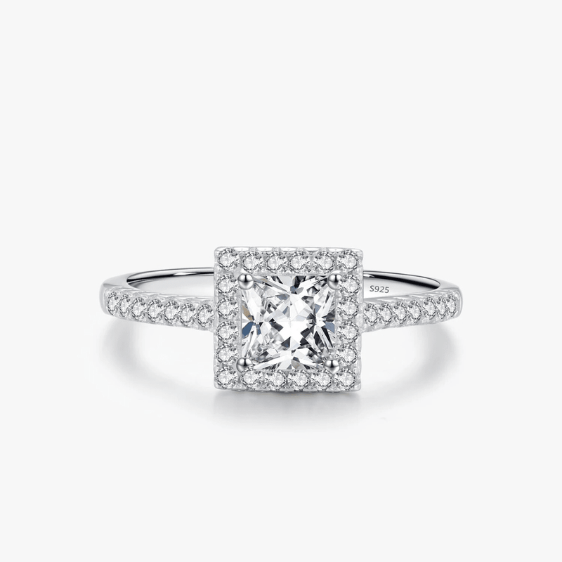 Quadratischer Halo Sparkle Solitärring