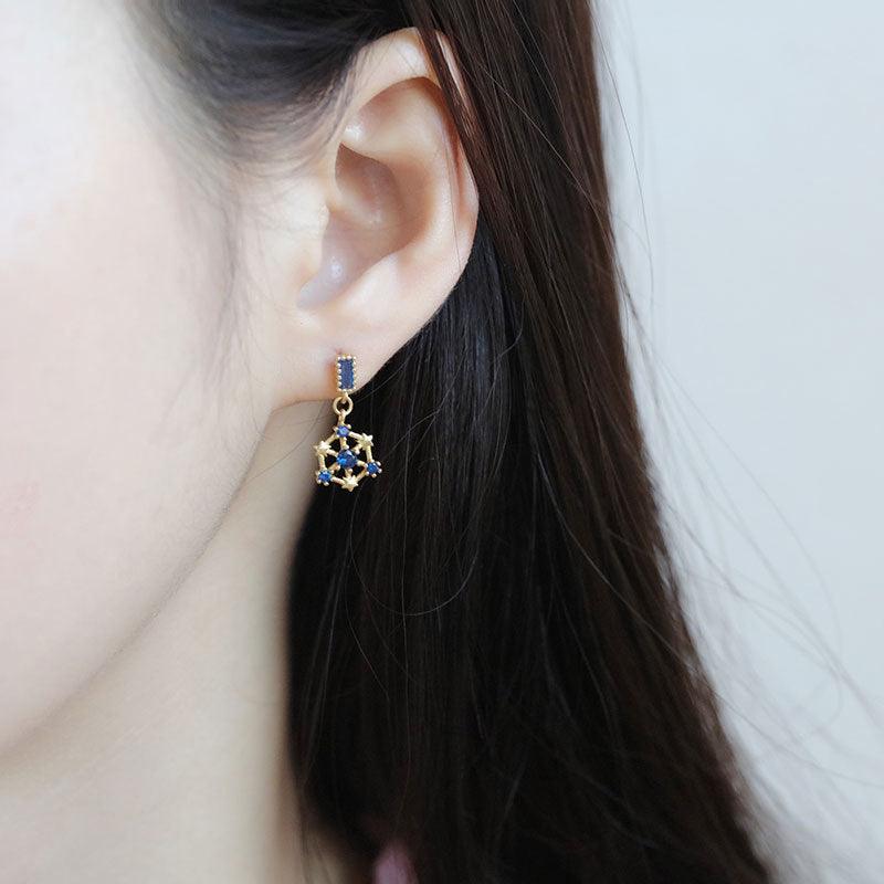 Sternohrringe (Blau/Grün) (Massivsilber)