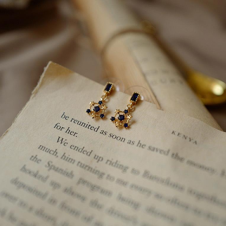 Sternohrringe (Blau/Grün) (Massivsilber)