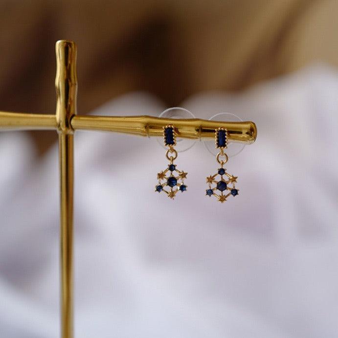 Sternohrringe (Blau/Grün) (Massivsilber)