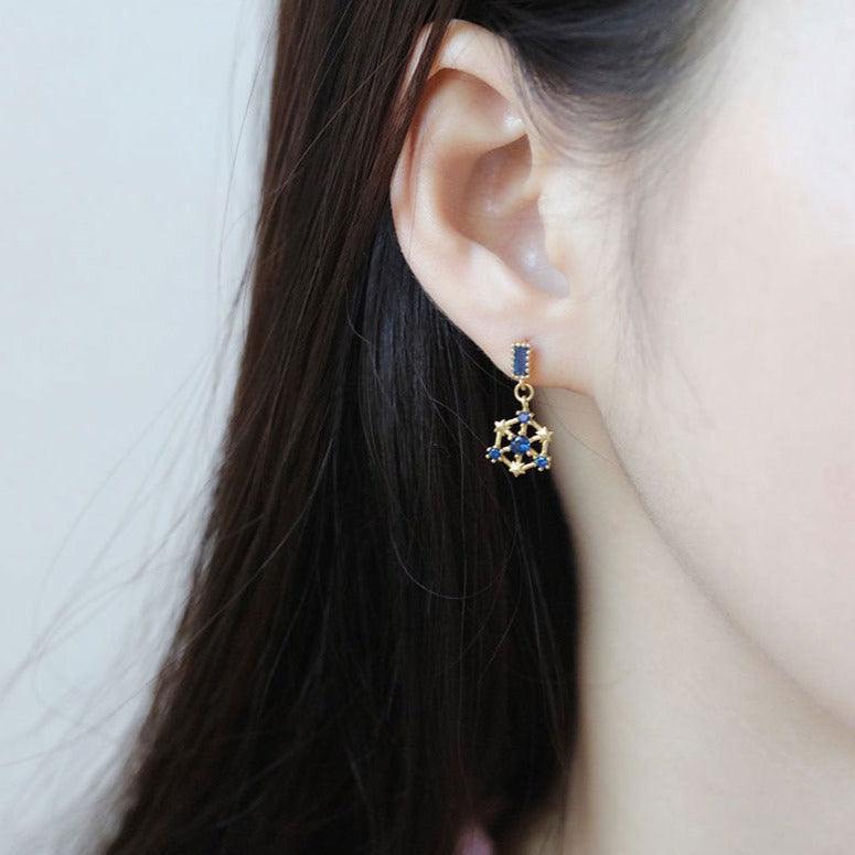 Sternohrringe (Blau/Grün) (Massivsilber)