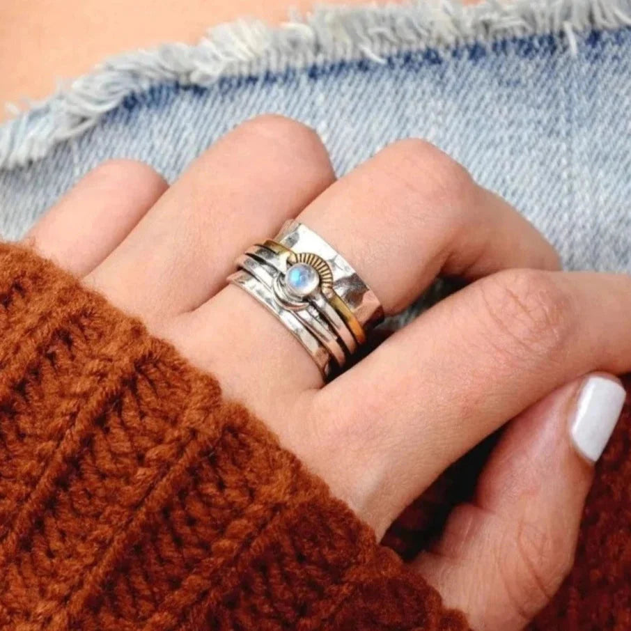 Meditations-Drehring aus Sonne und Mondstein