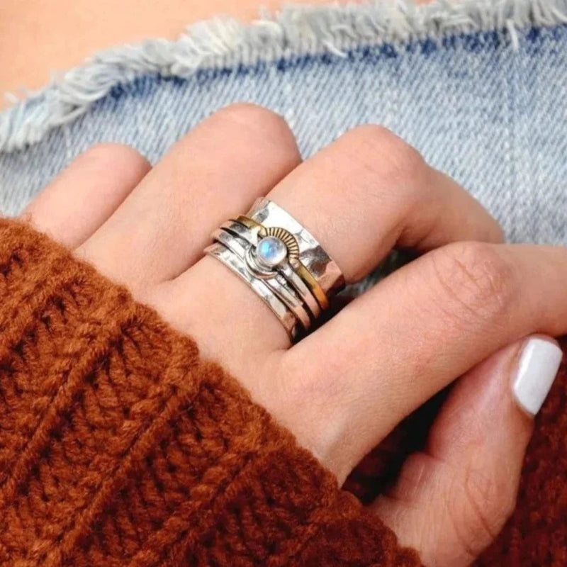 Meditations-Drehring aus Sonne und Mondstein