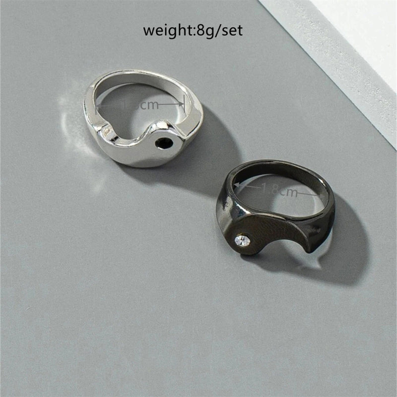 Yin und Yang Balance Strass Akzent Paar Ringe