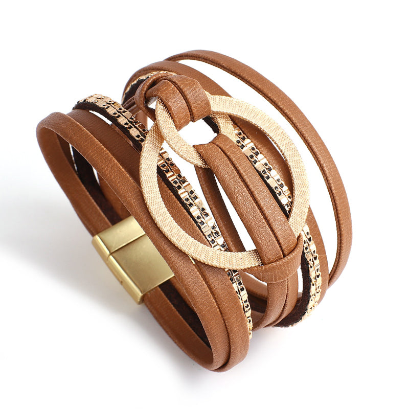 Mehrlagige Boho-Armbänder mit runder Schnalle