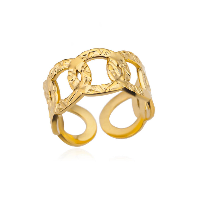 Offene verstellbare Ringe aus Edelstahl mit abstrakten und künstlerischen Motiven