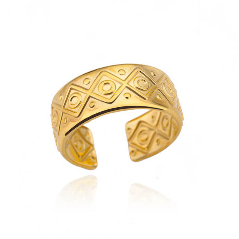 Offene verstellbare Ringe aus Edelstahl mit abstrakten und künstlerischen Motiven