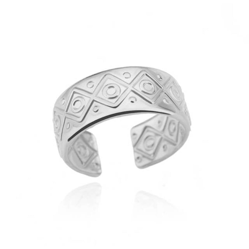 Offene verstellbare Ringe aus Edelstahl mit abstrakten und künstlerischen Motiven