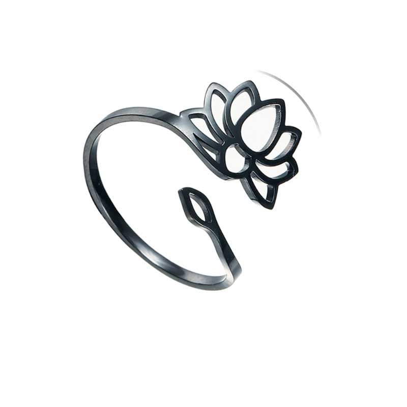 Verstellbare Ringe aus Edelstahl mit Lotusblüte