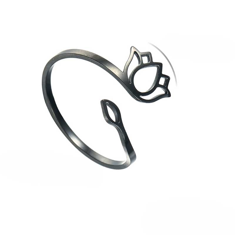 Verstellbare Ringe aus Edelstahl mit Lotusblüte