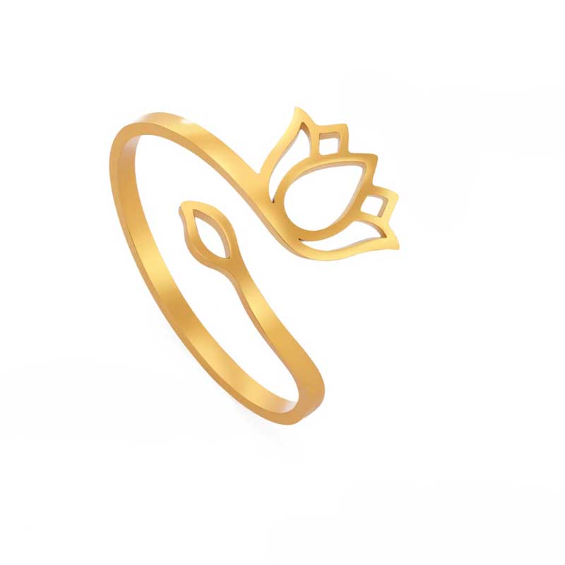 Verstellbare Ringe aus Edelstahl mit Lotusblüte