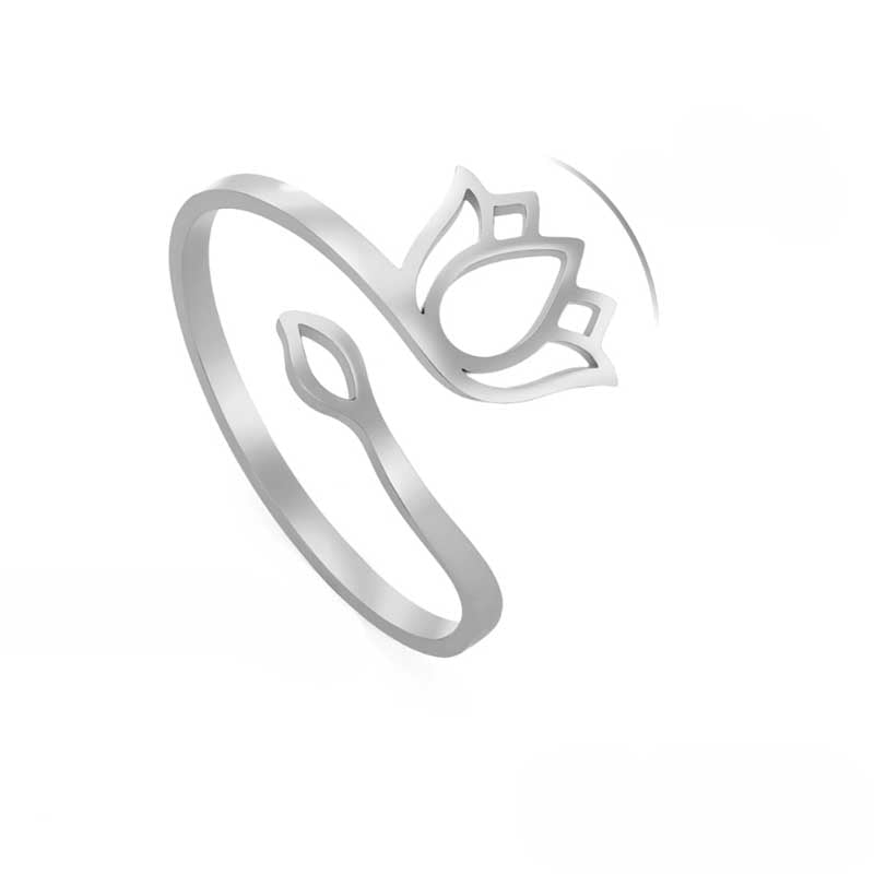 Verstellbare Ringe aus Edelstahl mit Lotusblüte