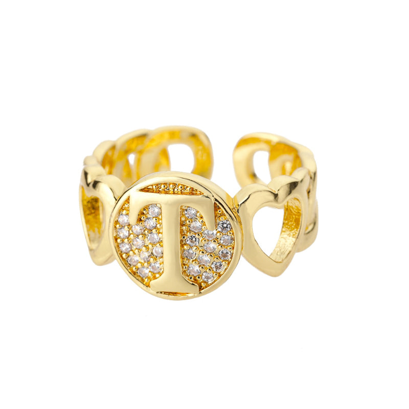 Ausgefallene, personalisierte, mit Strasssteinen besetzte offene Ringe mit Initialen