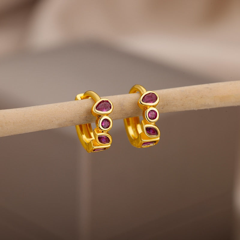 Mini-Creolen aus Edelstahl mit geometrischem Strass