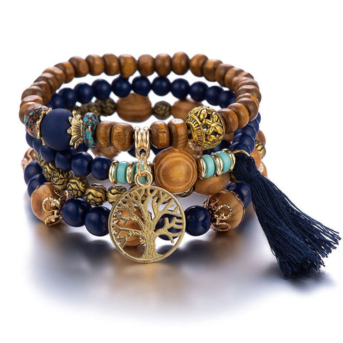 4-teiliges Perlenarmband-Set mit Lebensbaum-Charms