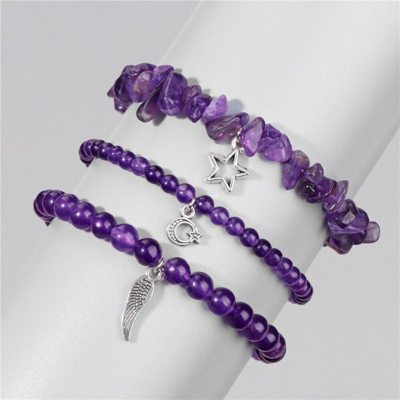 3-teiliges Armband-Set mit wunderschönen Steinperlen und Charms