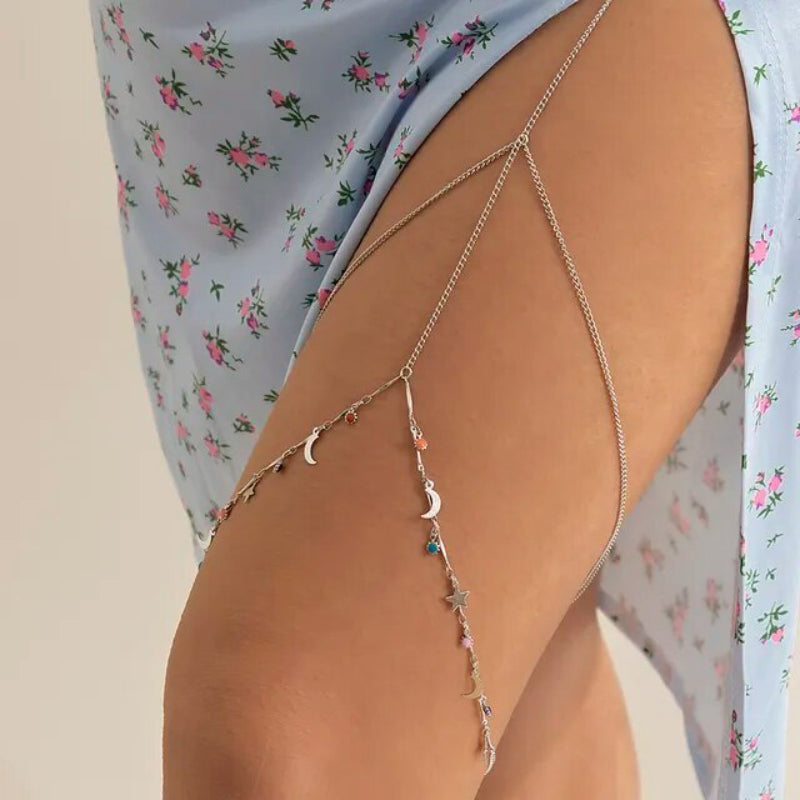 Mehrlagige elastische Boho-Oberschenkelkette