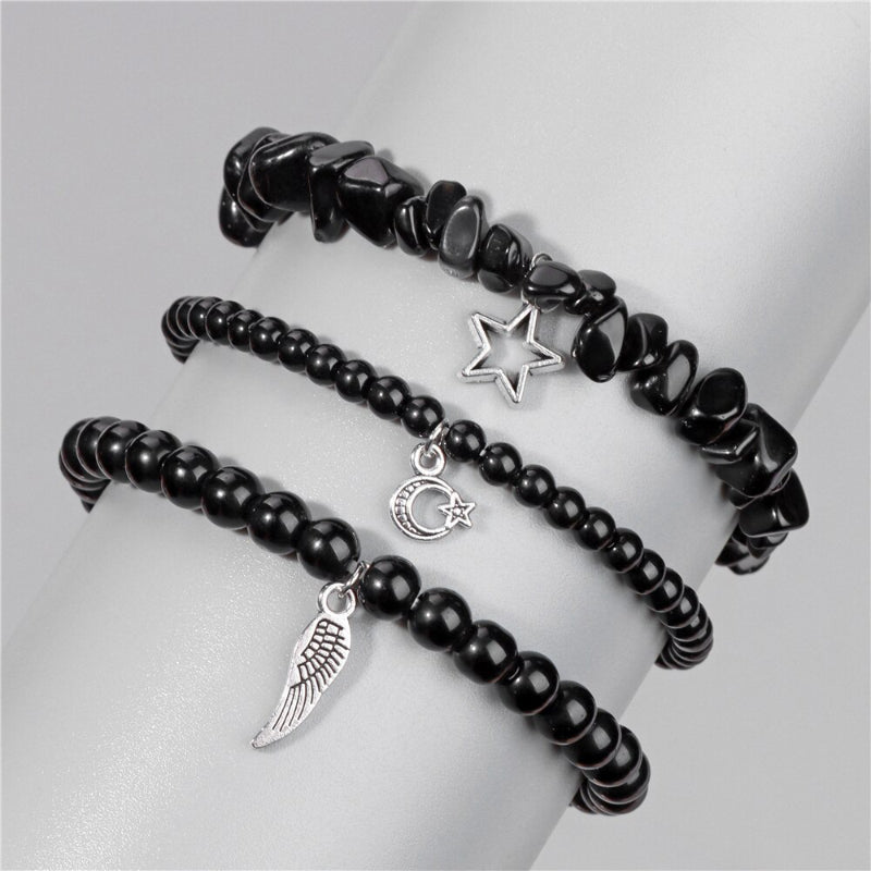 3-teiliges Armband-Set mit wunderschönen Steinperlen und Charms