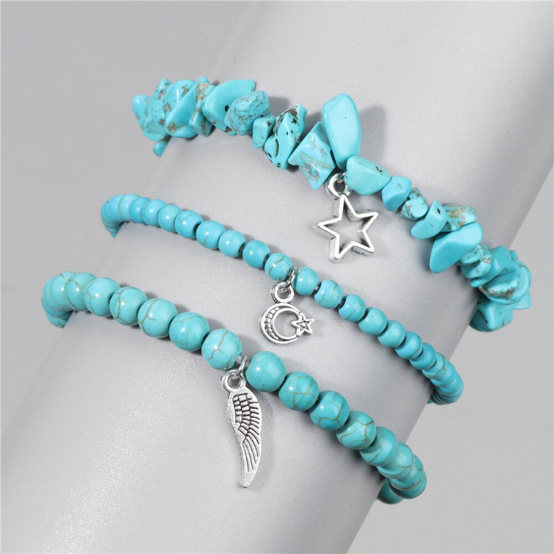 3-teiliges Armband-Set mit wunderschönen Steinperlen und Charms