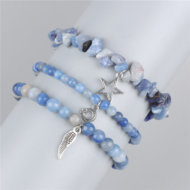 3-teiliges Armband-Set mit wunderschönen Steinperlen und Charms